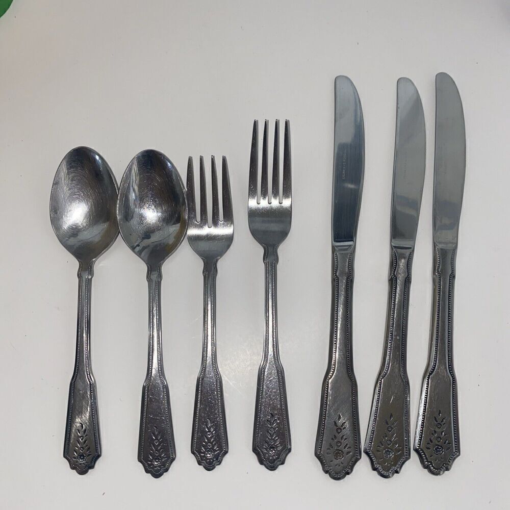 Lot of 7 BRENTWOOD Rogers Co Matte Stainless Korea Flatware Spoon Knife Fork VTG